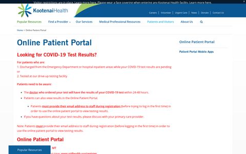 Online Patient Portal - Kootenai Health