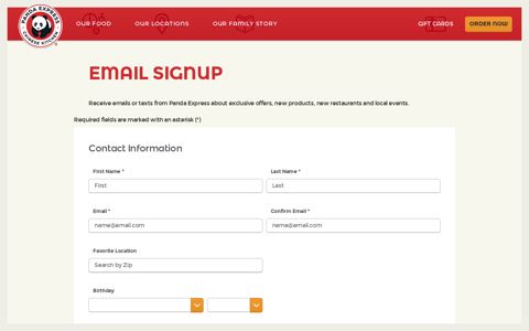 Email Signup | Panda Express Chinese Restaurant