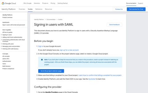 Signing in users with SAML | Identity Platform Documentation