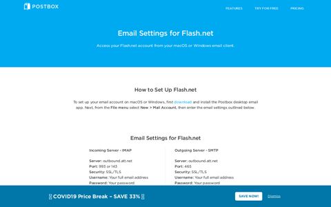 Email Settings for Flash.net - Postbox