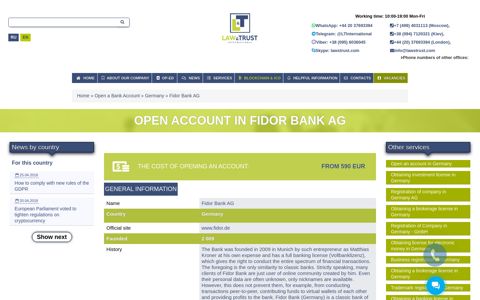 Open account in Fidor Bank AG | Law&Trust International