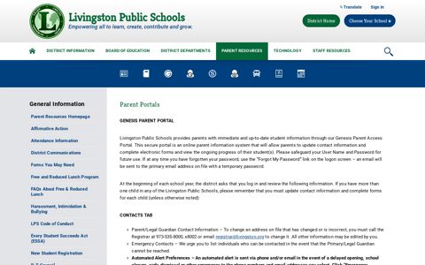 General Information / Parent Portals - Livingston Public Schools