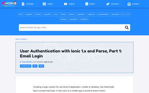 User Authentication with Ionic 1.x and Parse, Part 1: Email Login