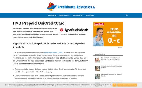 HVB Prepaid UniCreditCard - Kreditkarte-Kostenlos.de