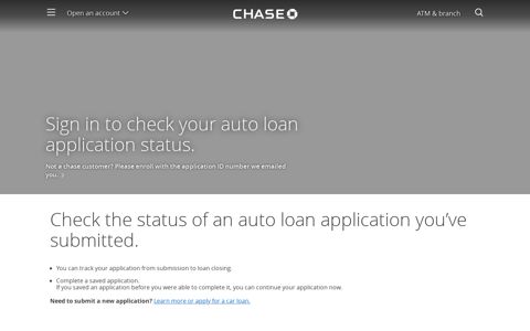Sign in to check your auto loan application status. - Chase Bank