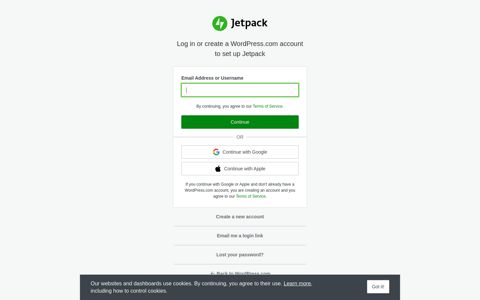 Log in or create a WordPress.com account to set up Jetpack