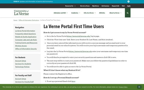La Verne Portal First Time Users | University of La Verne