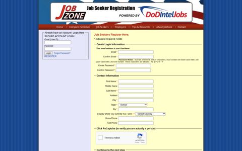 Job Seeker Registration Page - JobZone