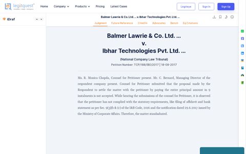 Balmer Lawrie & Co. Ltd. … Vs. Ibhar Technologies Pvt. Ltd. …