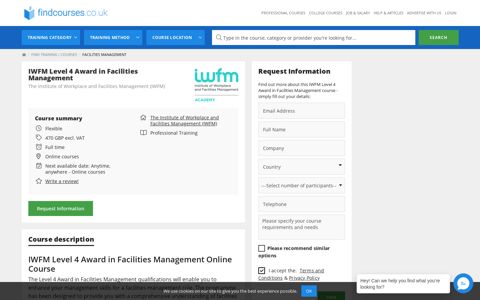 IWFM Level 4 Award in Facilities Management Online Course