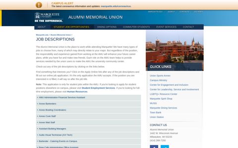 Job Descriptions // Alumni Memorial Union // Marquette ...