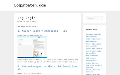 Leg - Mieter Login / Anmeldung - Leg - LoginDaten.com