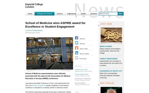 School of Medicine wins ASPIRE award for Excellence in ...