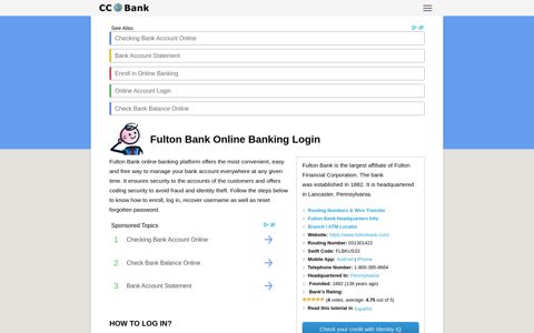Fulton Bank Online Banking Login - CC Bank