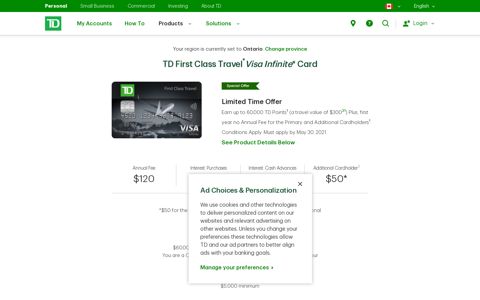 TD First Class Travel Visa Infinite* Card | TD Canada Trust