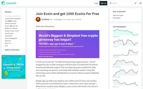 Join Ecoin and get 1000 Ecoins For Free — Steemit