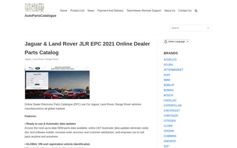 Jaguar & Land Rover JLR EPC 2021 Online Dealer Parts ...