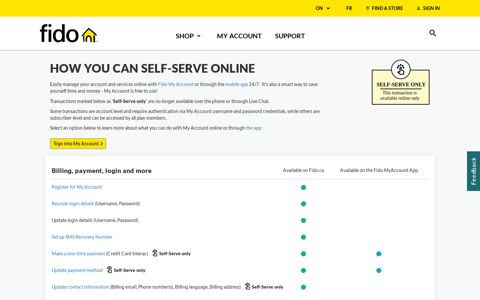 Fido My Account self-serve transactions | Fido