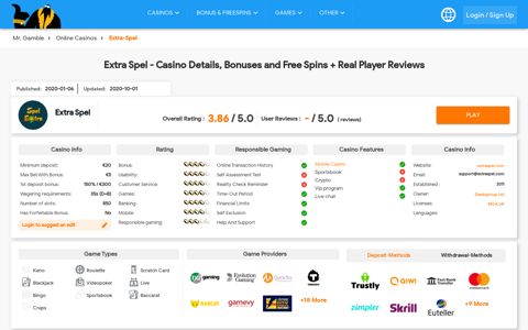 Extra Spel Casino | Bonus | Freespins | Reviews 2020 | Mr ...