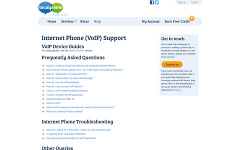 Internet Phone (VoIP) Support | Localphone