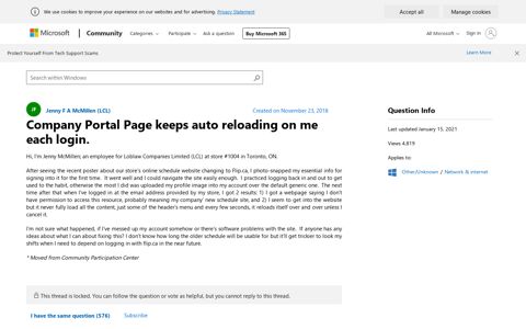 Company Portal Page keeps auto reloading on me each login ...