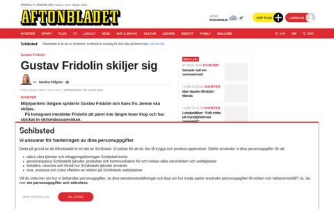Gustav Fridolin skiljer sig från frun Jennie | Aftonbladet