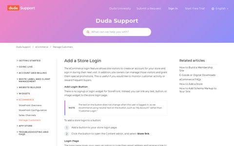 Add a Store Login – Duda Support