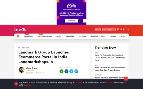 Landmark Group Launches Ecommerce Portal In India ... - Inc42