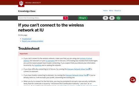 If you can't connect to the wireless network at IU