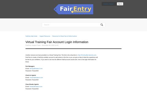 Virtual Training Fair Account Login Information – FairEntry ...