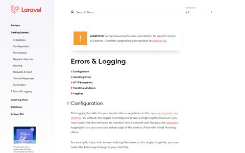 Errors & Logging - Laravel - The PHP Framework For Web ...