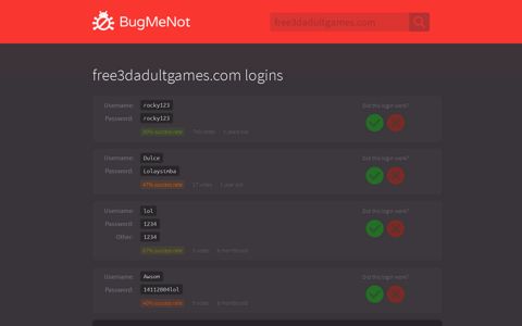 free3dadultgames.com passwords - BugMeNot