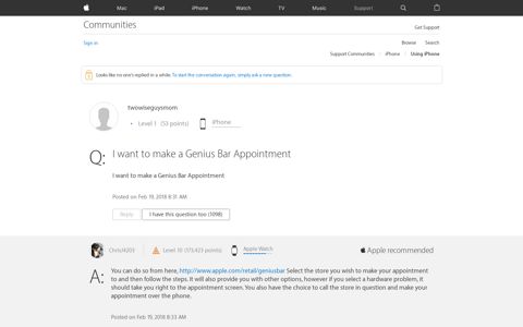 I want to make a Genius Bar Appointment - Apple Community