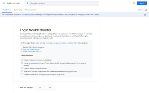 Login troubleshooter - AdSense Help - Google Support