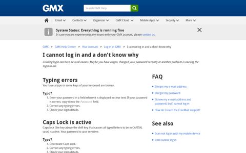 I cannot log in and a don't know why - GMX Support