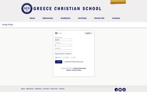 Greece Christian School - Family Portal ~ Log In
