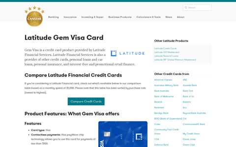 Latitude Gem Visa Card: Review, Compare & Save | Canstar
