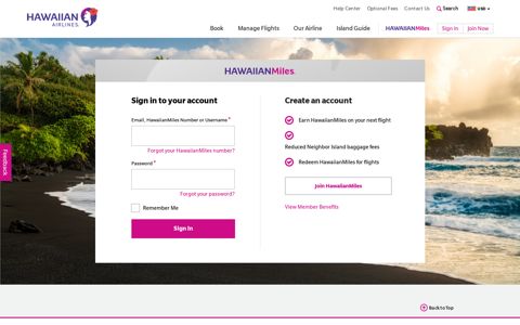 HawaiianMiles Account Login | Hawaiian Airlines