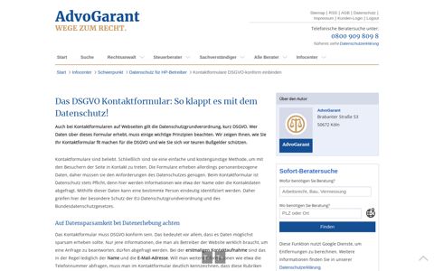 Kontaktformulare DSGVO-konform einbinden - AdvoGarant