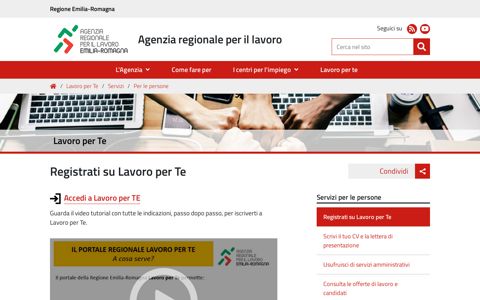 Registrati su Lavoro per Te — Agenzia regionale per il lavoro