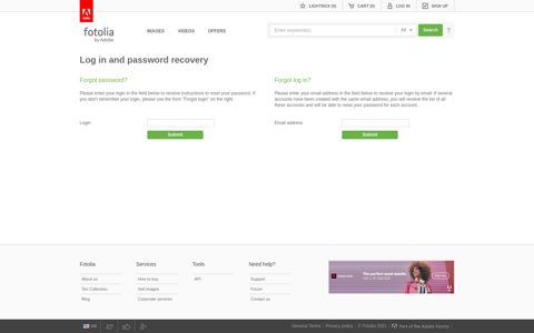 Log in and password recovery - Fotolia.com