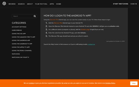 How do I login to the Android TV app? - Discover Film