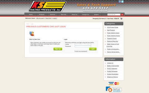 Previous customers can just login - KSE Racing Products