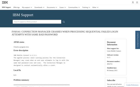 IV60141: CONNECTION MANAGER CRASHES WHEN ... - IBM