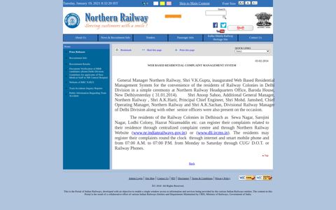 Northern Railways / Indian Railways Portal