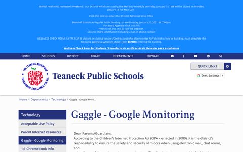 Gaggle - Google Monitoring - Teaneck Public Schools