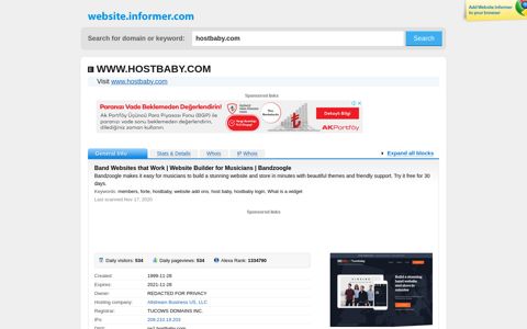 hostbaby.com at WI. Band Websites that Work - Website Informer