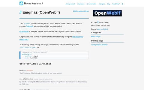 Enigma2 (OpenWebif) - Home Assistant