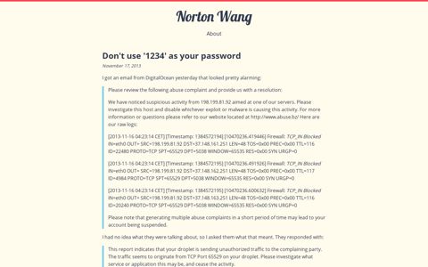 Don't use '1234' as your password - Norton Wang