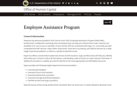 Employee Assistance Program | U.S. Department of the Interior